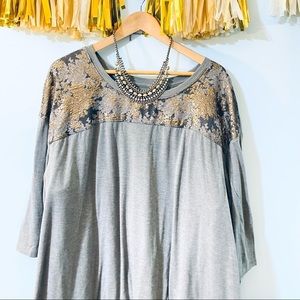 Lane Bryant Grey Copper Leaf Detail Top